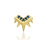 Tatiana threadless end in 14k yellow gold – front view with blue CZs