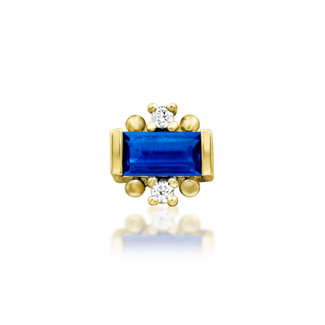 Tina 14K Gold Threadless End with Blue CZ Cluster – Front View