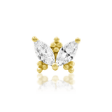 Vander threadless end in 14k yellow gold – wing-shaped with CZ stones
