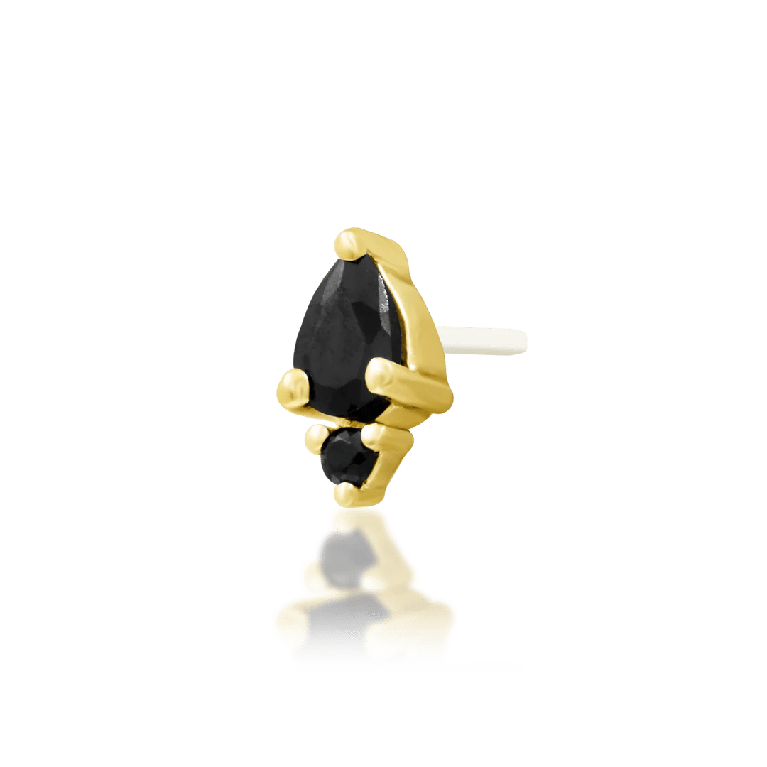 Karma – Black CZ Pear Duo – 14K Gold Threadless End - piercing - zone.com