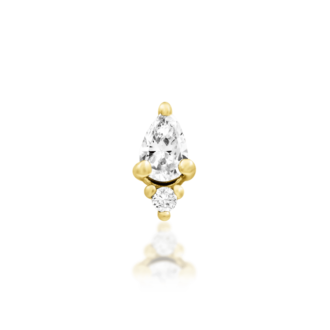 Karma – White CZ Pear Duo – 14K Gold Threadless End - piercing - zone.com