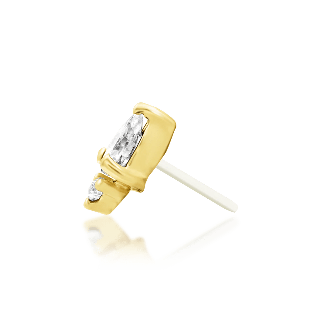 Karma – White CZ Pear Duo – 14K Gold Threadless End - piercing - zone.com