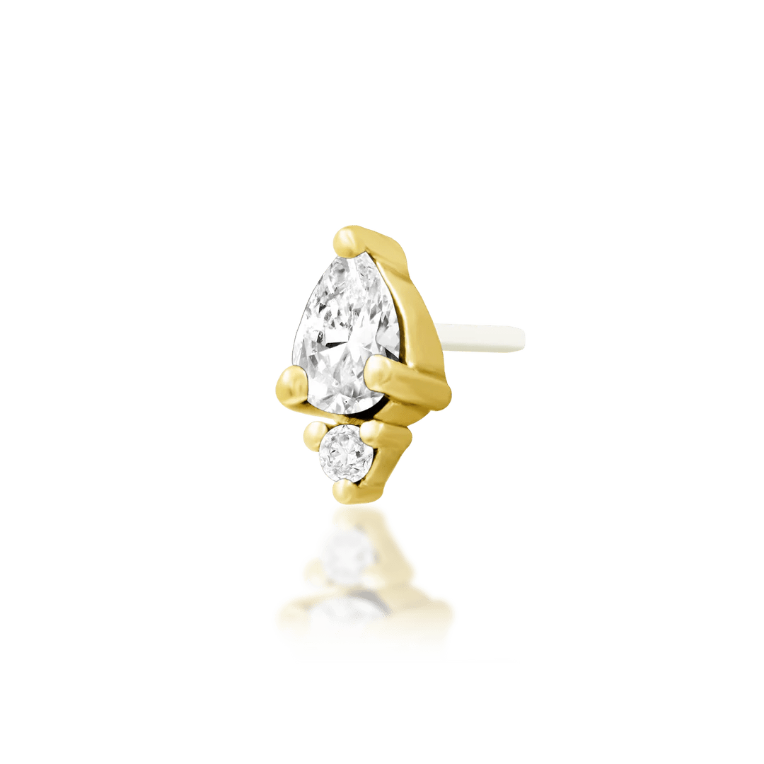 Karma – White CZ Pear Duo – 14K Gold Threadless End - piercing - zone.com