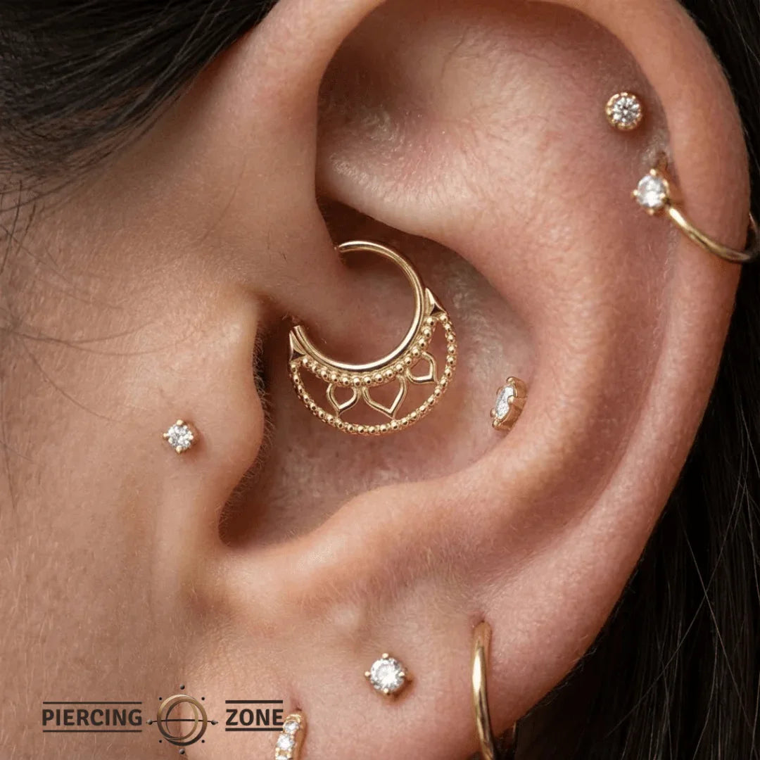 Katya Seamless Ring – 14K Gold Cup & Divot Design - piercing - zone.com