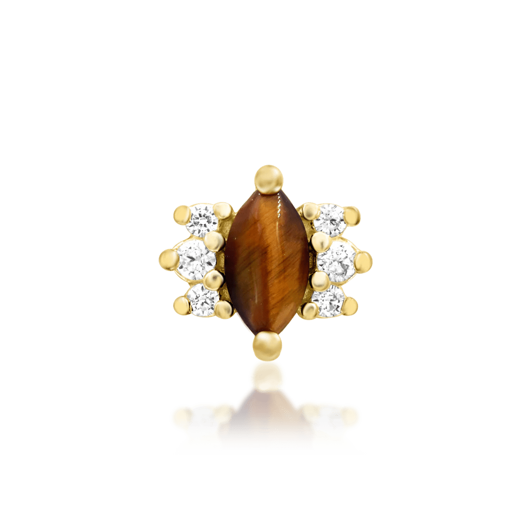 Khan – Tiger Eye & CZ Bold Cluster – 14K Gold Threadless End - piercing - zone.com