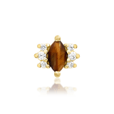 Khan – Tiger Eye & CZ Bold Cluster – 14K Gold Threadless End - piercing - zone.com