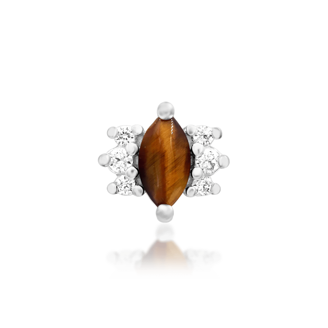 Khan – Tiger Eye & CZ Bold Cluster – 14K Gold Threadless End - piercing - zone.com