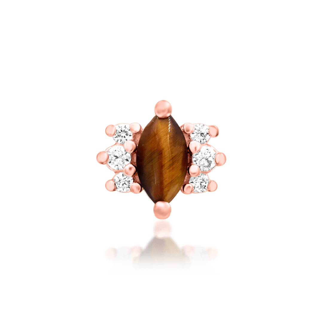 Khan – Tiger Eye & CZ Bold Cluster – 14K Gold Threadless End - piercing - zone.com
