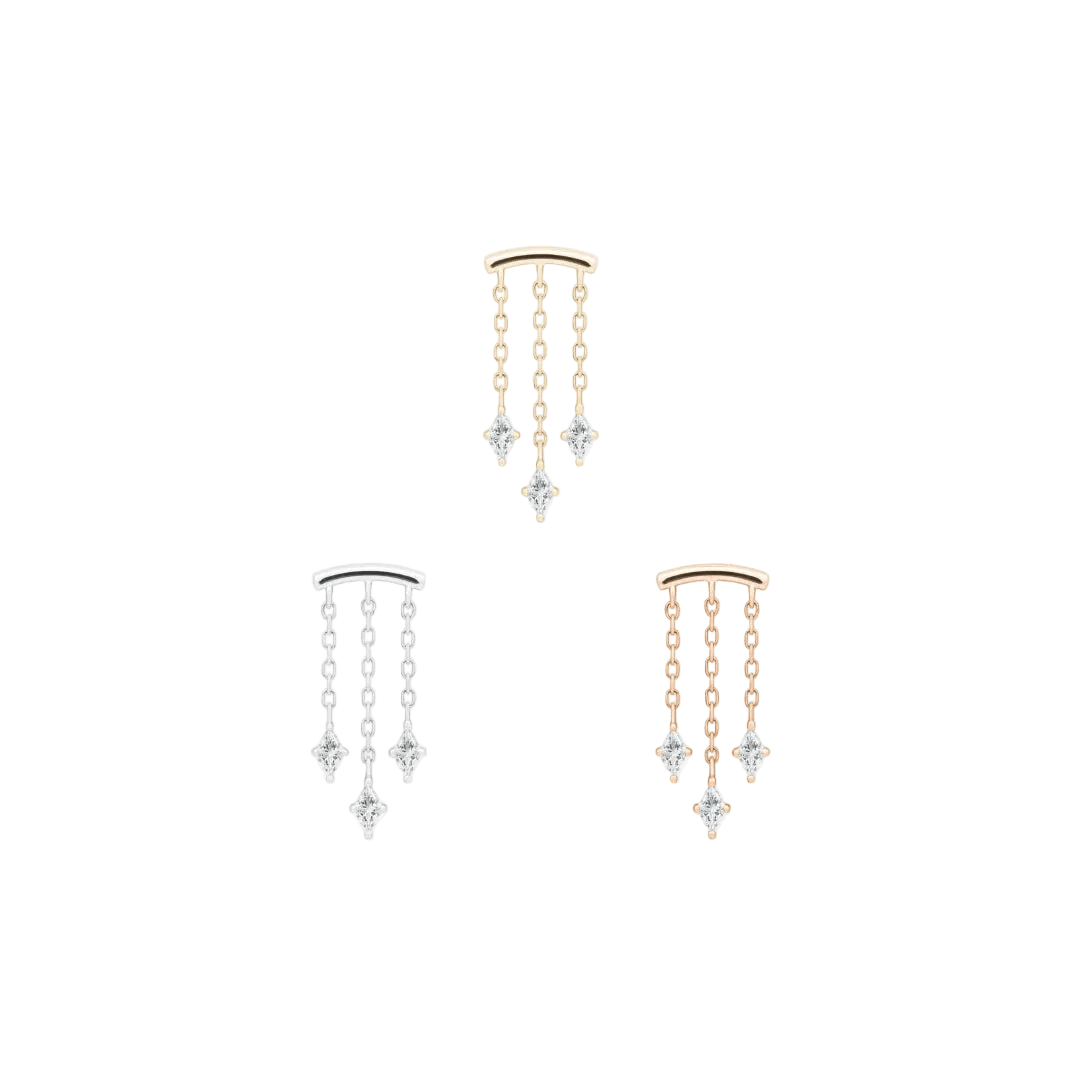Kinetic Chain CZ Drop – 14K Gold Threadless End - piercing - zone.com