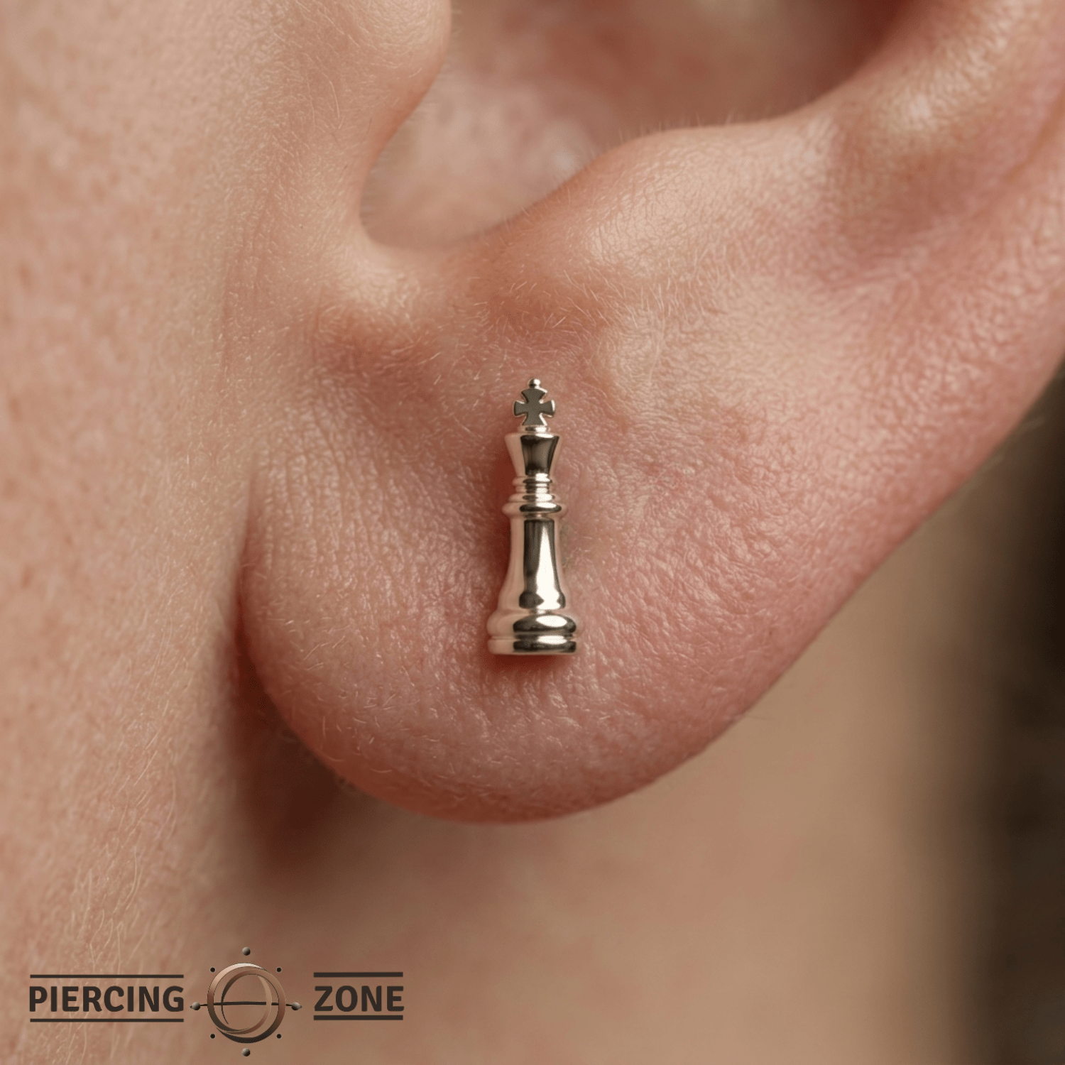King Chess Piece – 14K Gold Threadless/Threaded End - piercing - zone.com