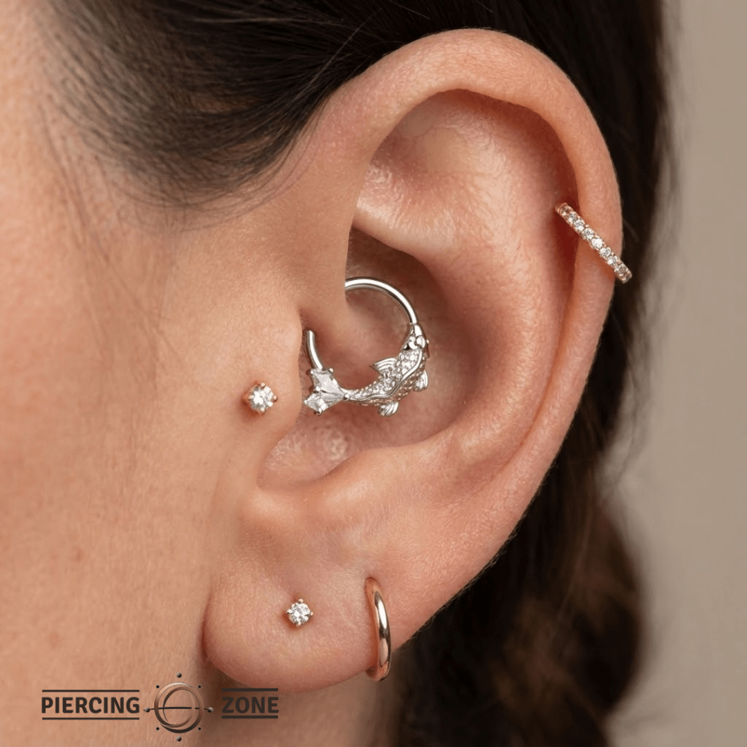 Koi Seamless Ring – 14K Gold Twin Kite Gem Design - piercing - zone.com