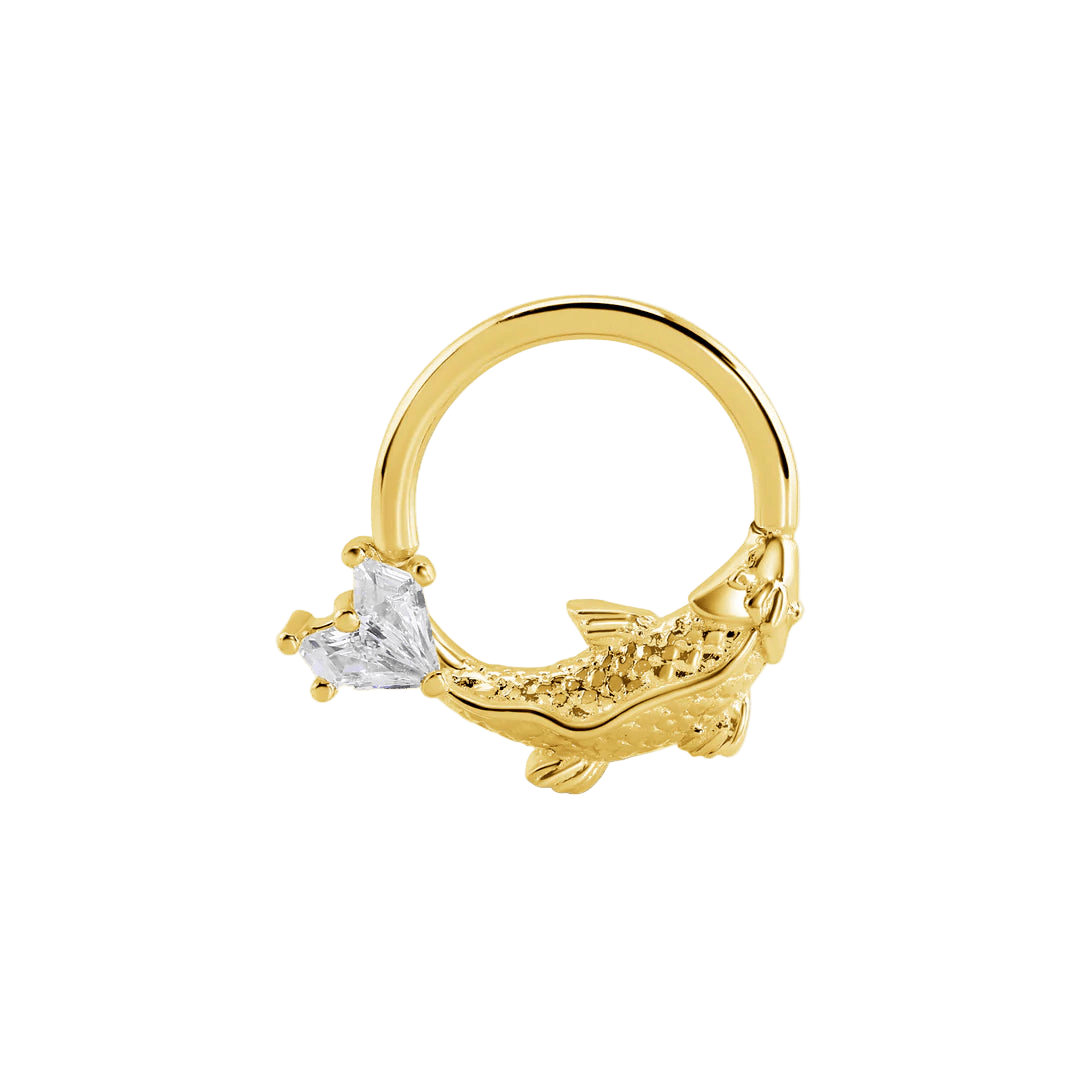 Koi Seamless Ring – 14K Gold Twin Kite Gem Design - piercing - zone.com