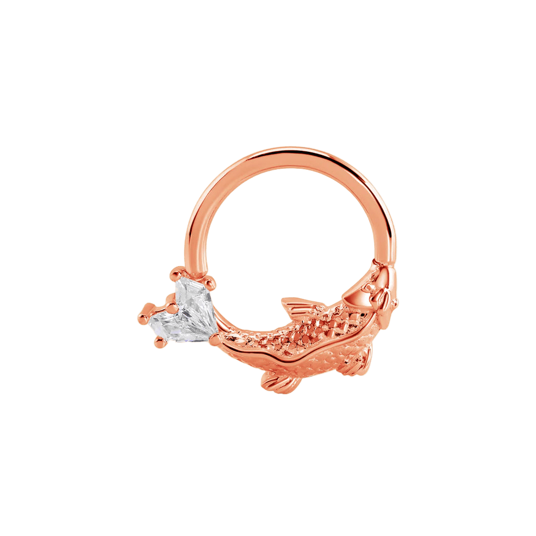 Koi Seamless Ring – 14K Gold Twin Kite Gem Design - piercing - zone.com