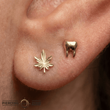 Kush – 14K Gold Diamond - Etched Cannabis Leaf Threadless End - piercing - zone.com