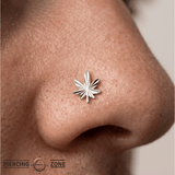 Kush – 14K Gold Diamond - Etched Cannabis Leaf Threadless End - piercing - zone.com