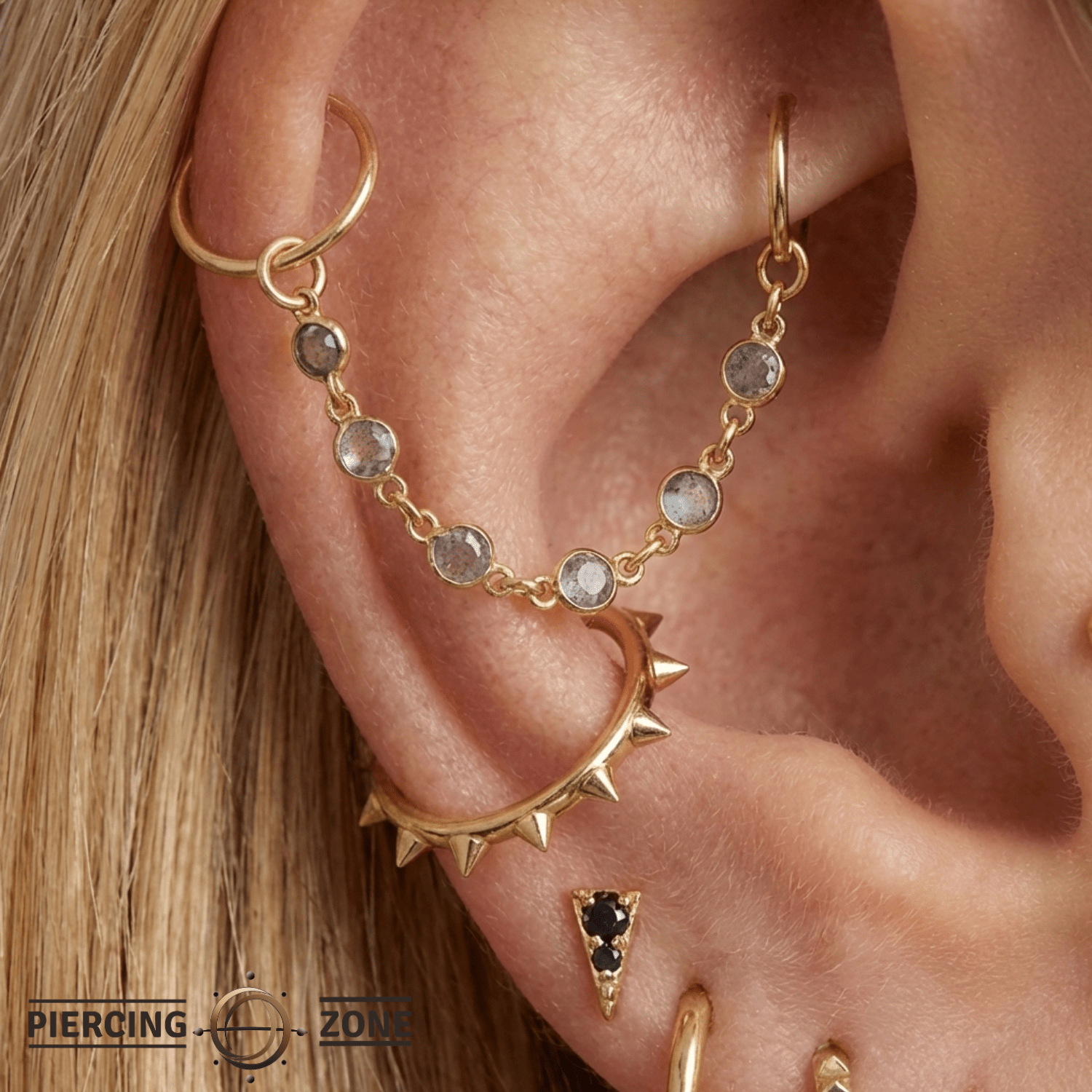 Labradorite Chain – 14K Gold Gemstone Piercing Chain - piercing - zone.com