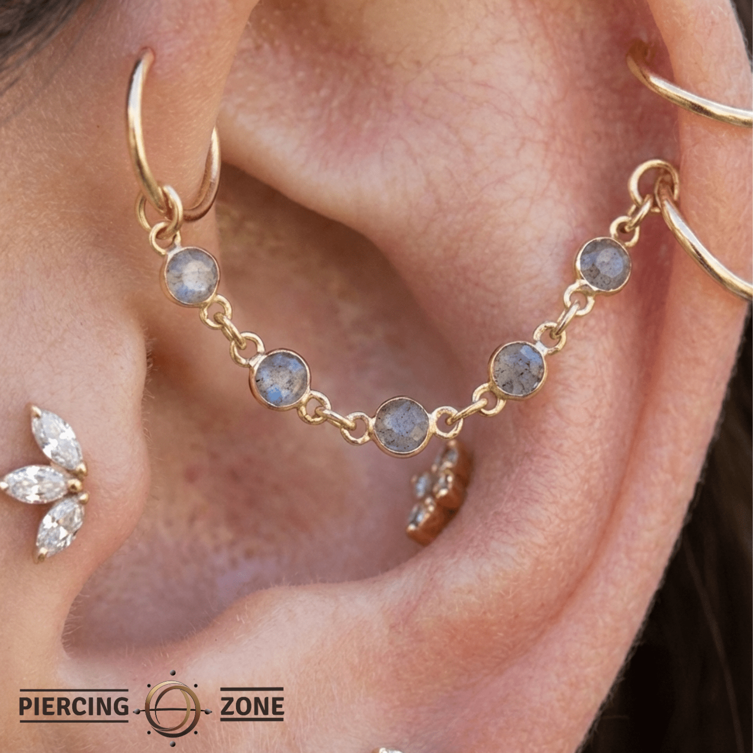 Labradorite Chain – 14K Gold Gemstone Piercing Chain - piercing - zone.com