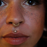 Passion Flower styled in ear – elegant gold and opal combo