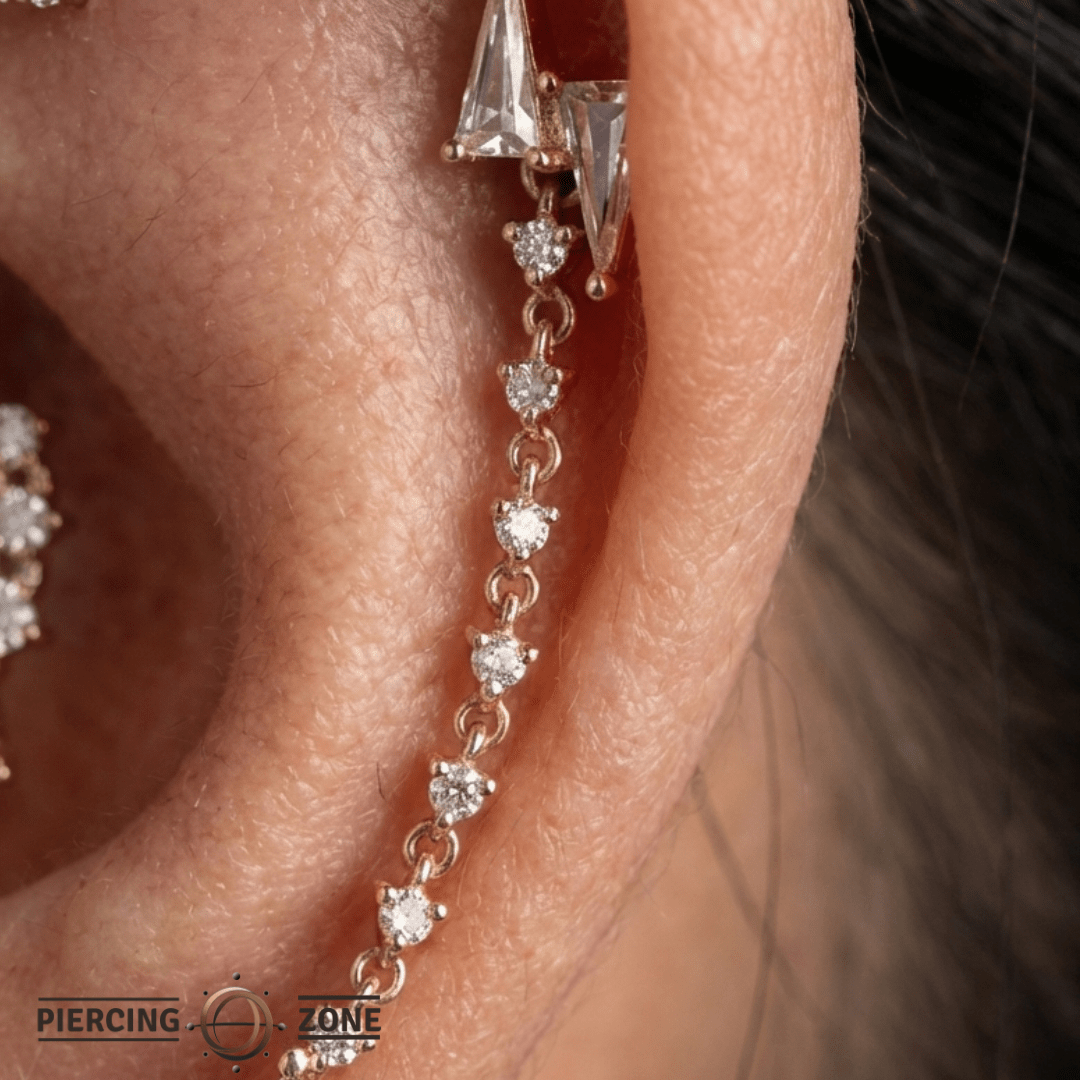 Languid – CZ Chain Dangle – 14K Gold - piercing - zone.com