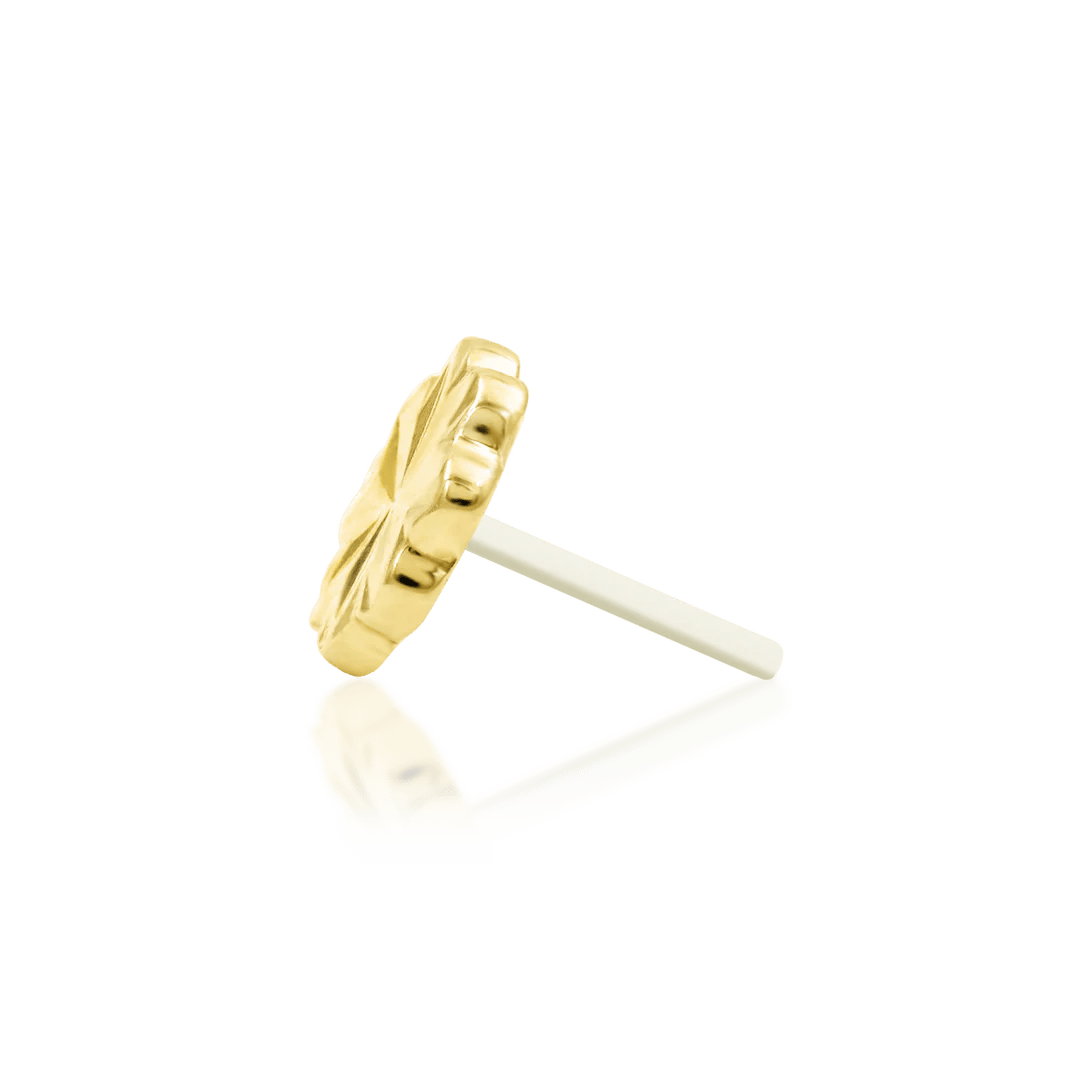 Laser Blossom – Engraved Flower – 14K Gold Threadless End - piercing - zone.com