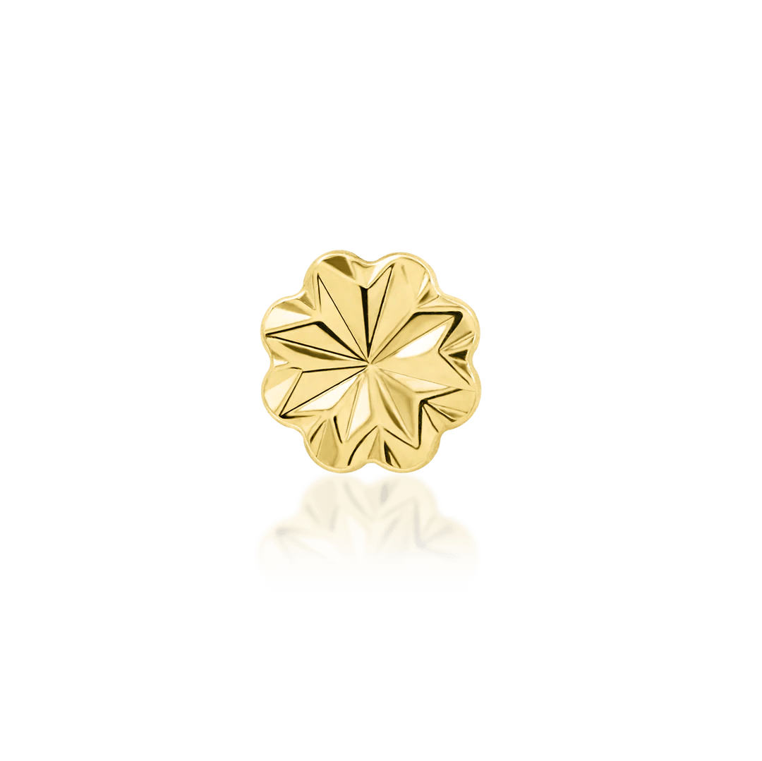 Laser Blossom – Engraved Flower – 14K Gold Threadless End - piercing - zone.com