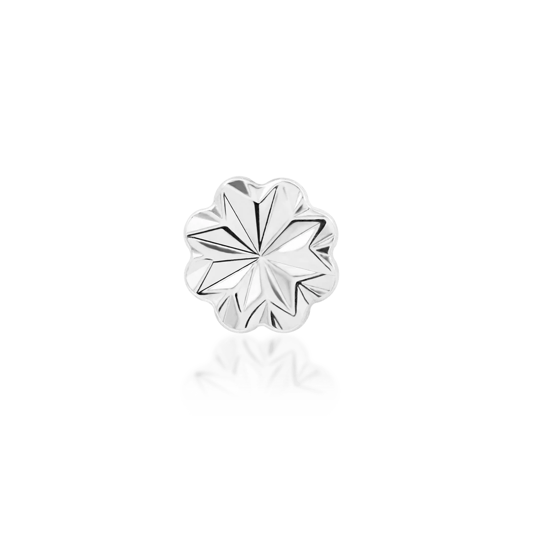 Laser Blossom – Engraved Flower – 14K Gold Threadless End - piercing - zone.com