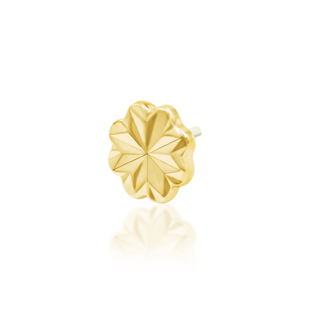 Laser Blossom – Engraved Flower – 14K Gold Threadless End - piercing - zone.com