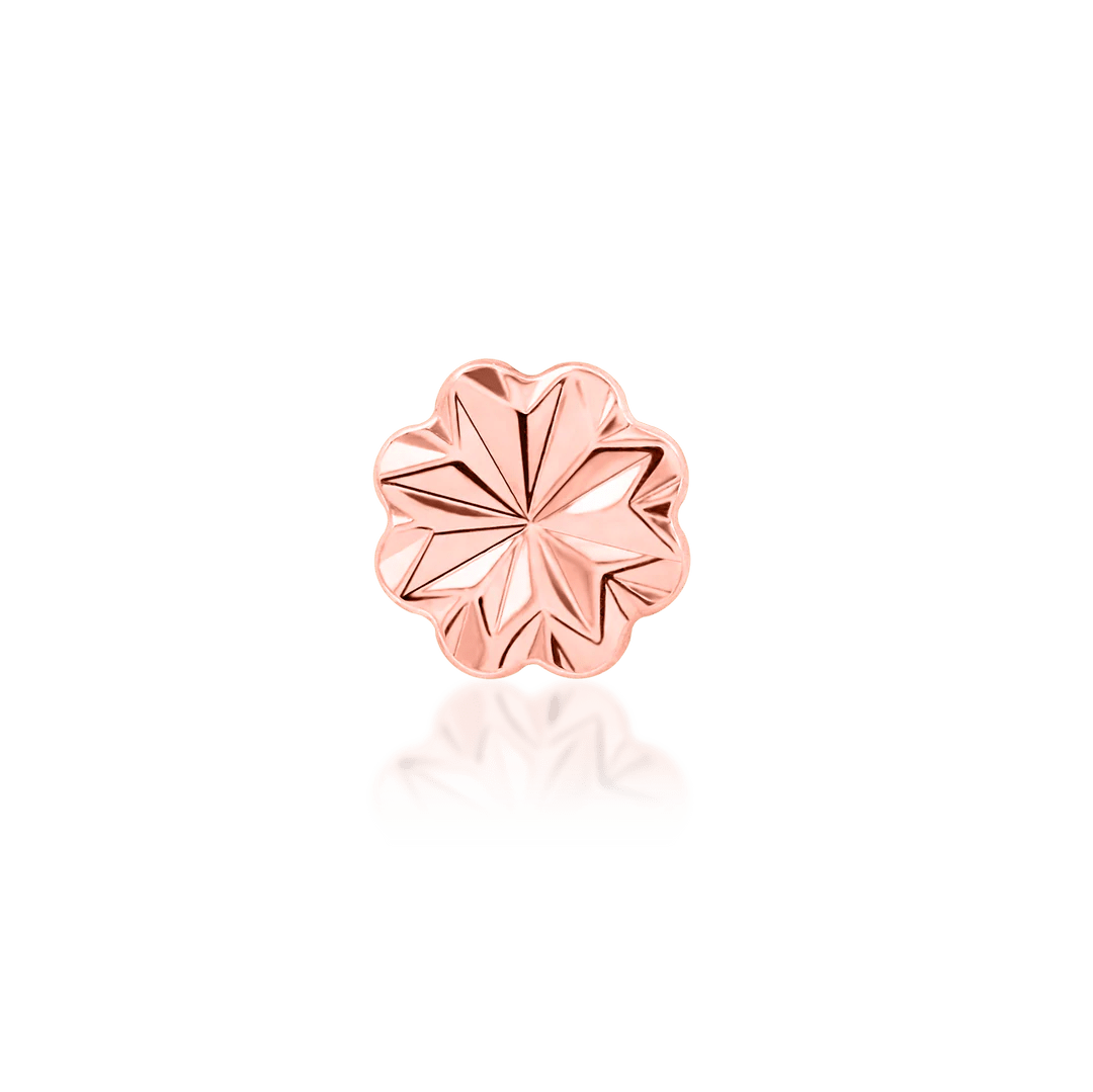Laser Blossom – Engraved Flower – 14K Gold Threadless End - piercing - zone.com