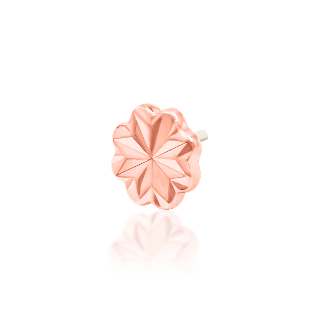 Laser Blossom – Engraved Flower – 14K Gold Threadless End - piercing - zone.com