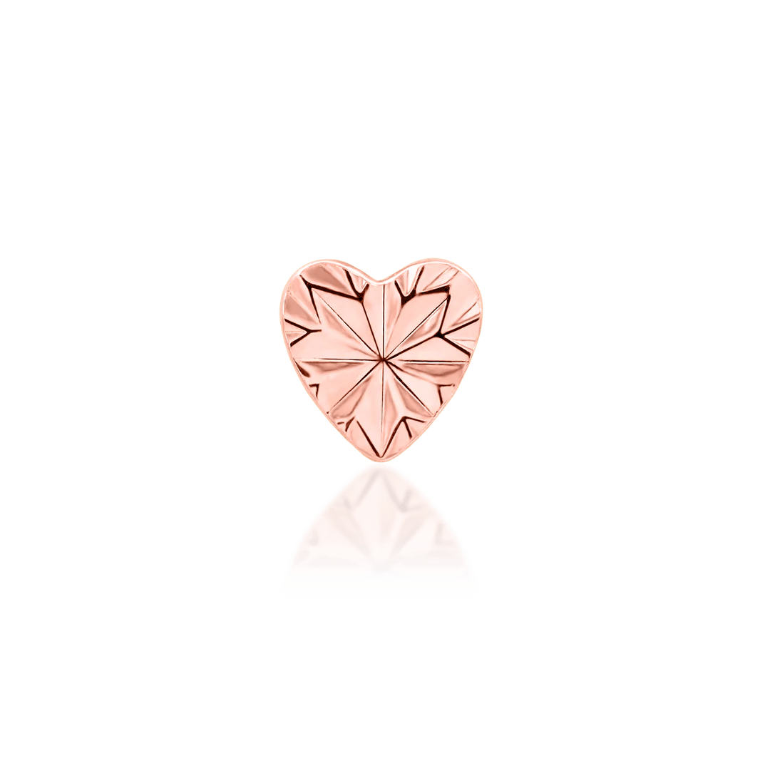 Laser Heart – Engraved Polished – 14K Gold Threadless End - piercing - zone.com