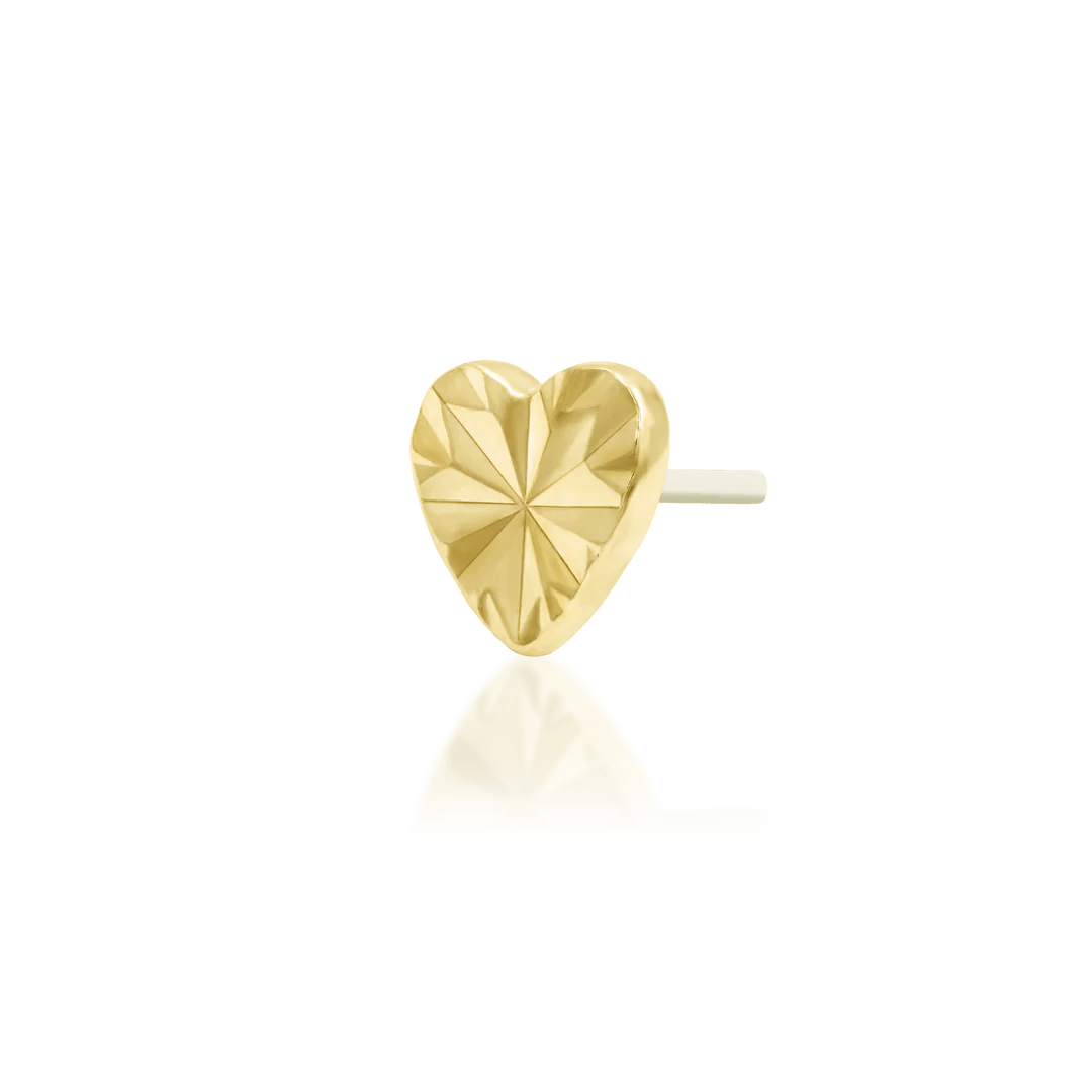 Laser Heart – Engraved Polished – 14K Gold Threadless End - piercing - zone.com