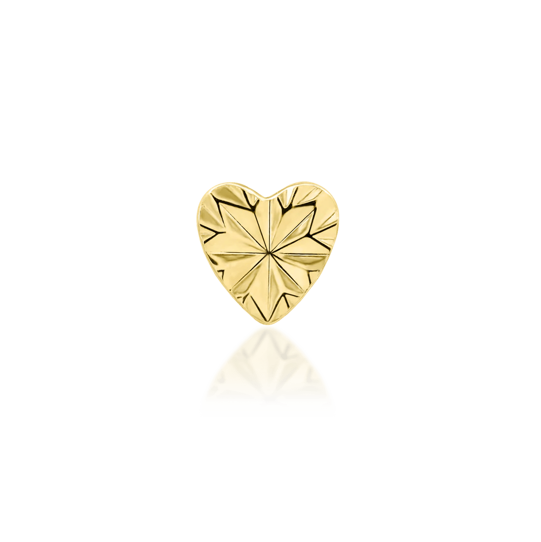 Laser Heart – Engraved Polished – 14K Gold Threadless End - piercing - zone.com