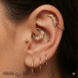 Laurel – 14K Gold Curved Leaf Threadless Pin - piercing - zone.com