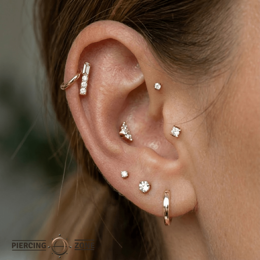 Lavanda – 14K/18K Gold Baguette & Round Threadless End - piercing - zone.com