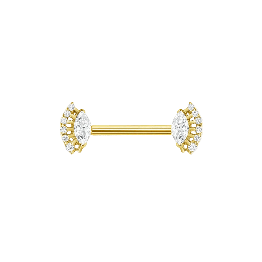 Layla Straight Barbell - 14K/18K Gold Gem Barbell - piercing - zone.com
