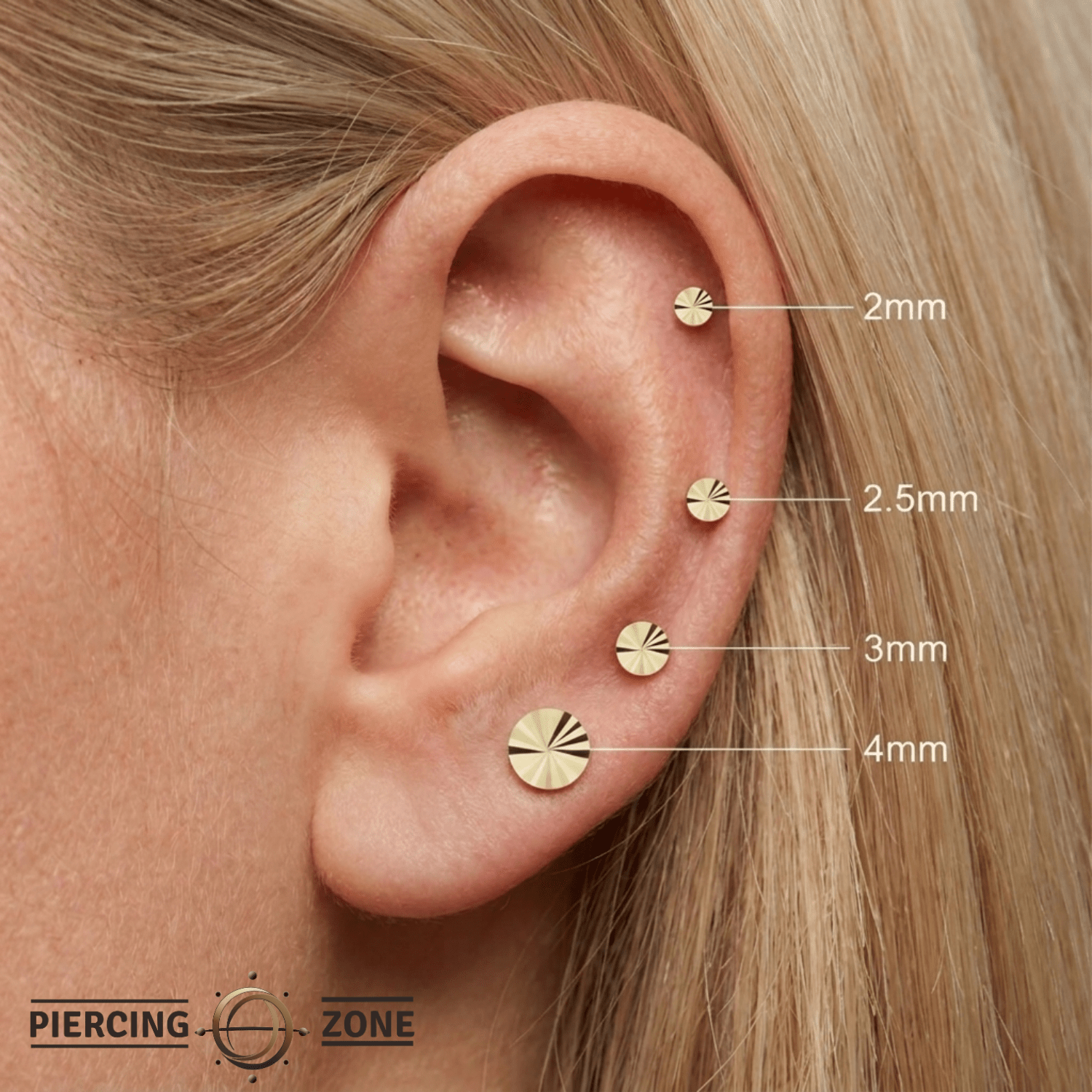 Lazer Disk – Laser - Textured – 14K Gold Threadless End - piercing - zone.com