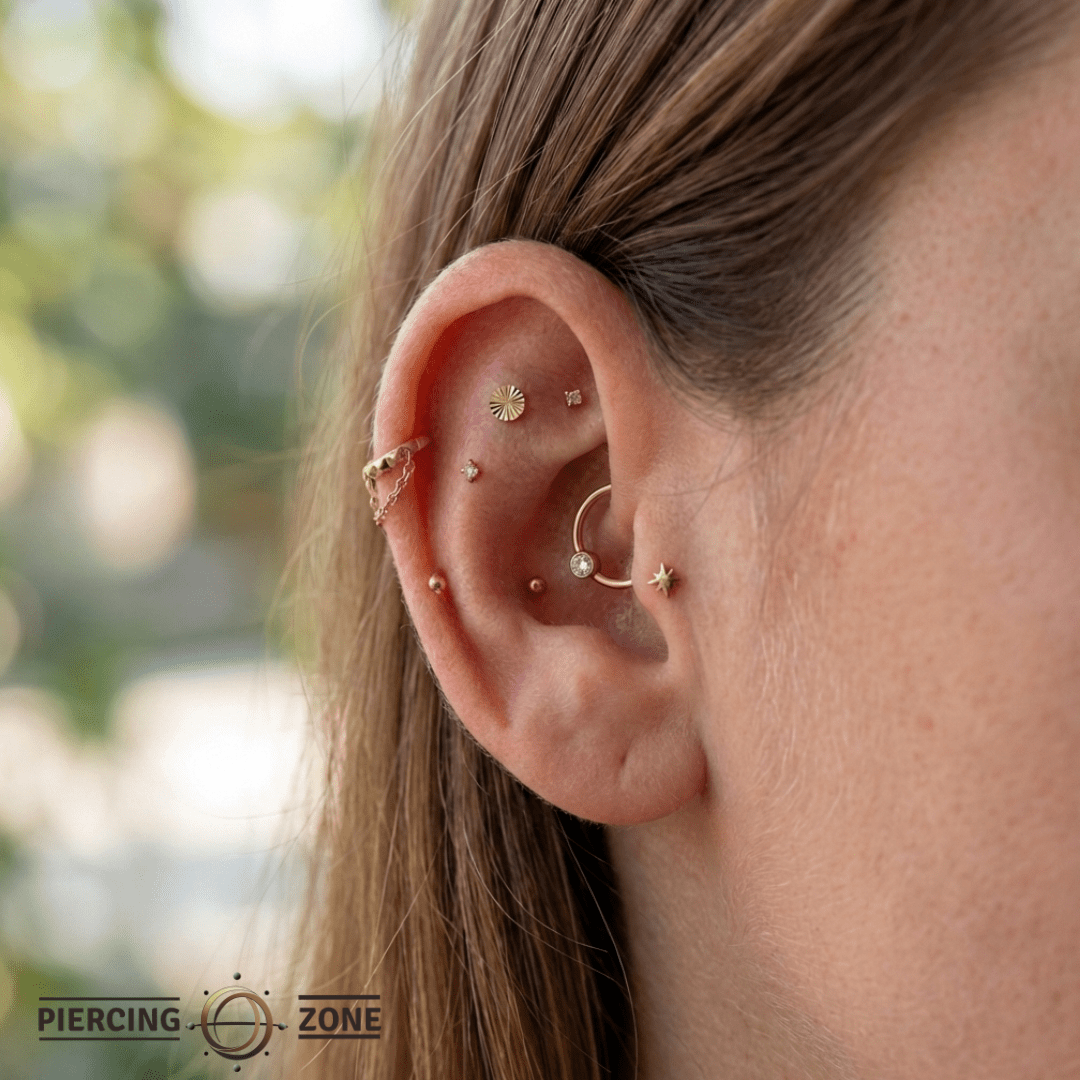 Lazer Disk – Laser - Textured – 14K Gold Threadless End - piercing - zone.com