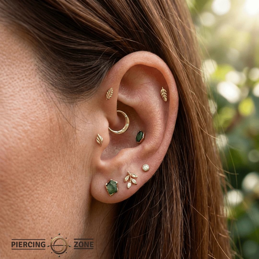Leaf – 14K Gold Threadless/Threaded End - piercing - zone.com