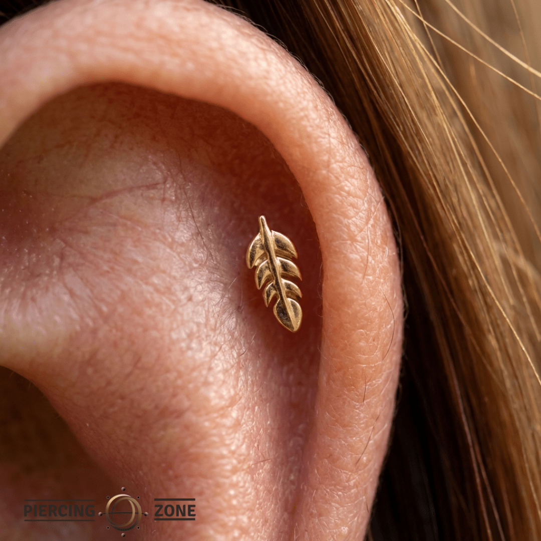 Leaf – 14K Gold Threadless/Threaded End - piercing - zone.com
