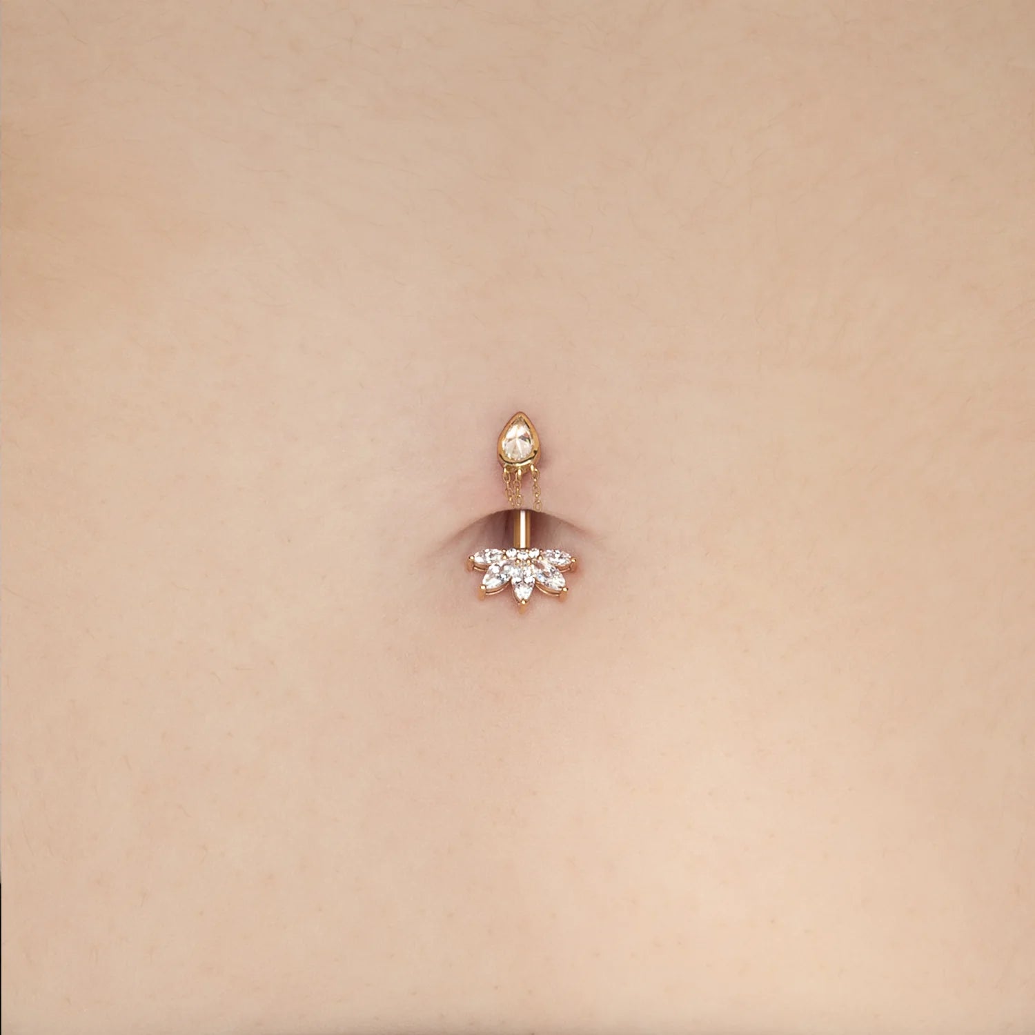 Let’s Dance – Reverse - Set Pear CZ & Chain – 14K Gold Threadless End - piercing - zone.com