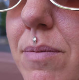 Let’s Dance – Reverse - Set Pear CZ & Chain – 14K Gold Threadless End - piercing - zone.com