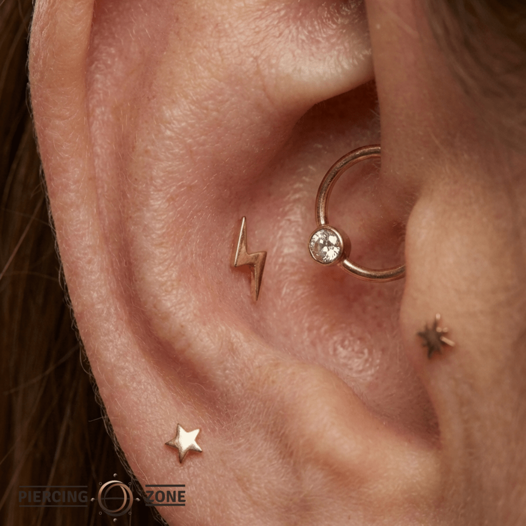 Lightning Bolt – 14K Gold Threadless/Threaded End - piercing - zone.com
