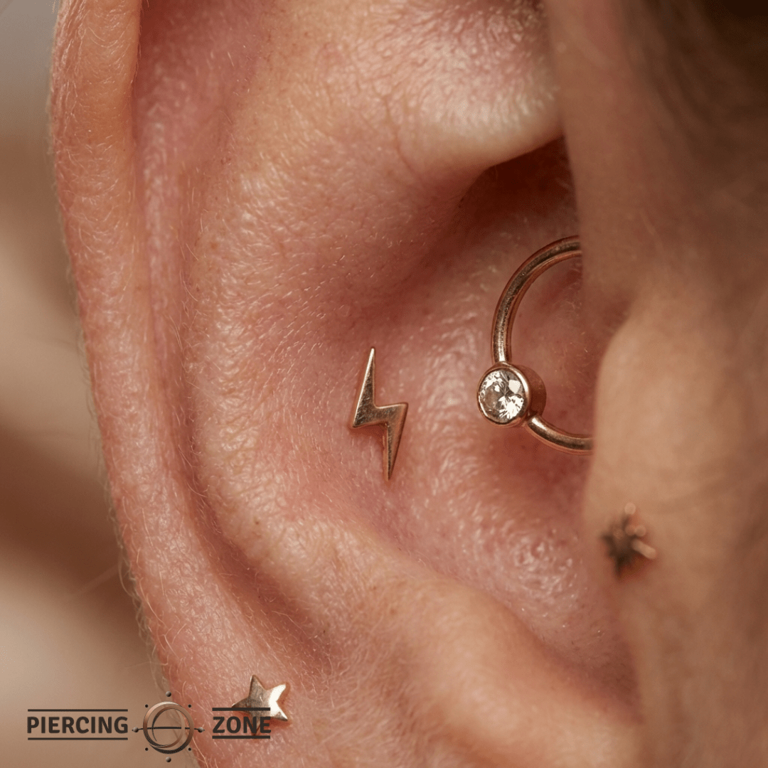 Lightning Bolt – 14K Gold Threadless/Threaded End - piercing - zone.com