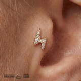 Lightning Bolt with Gems – 14K Gold Threadless/Threaded End - piercing - zone.com