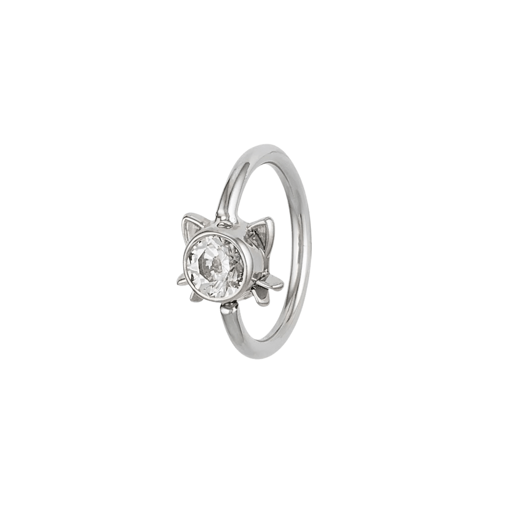 Lil Kitty - 14K Gold Gem Fixed Bead Ring - piercing - zone.com