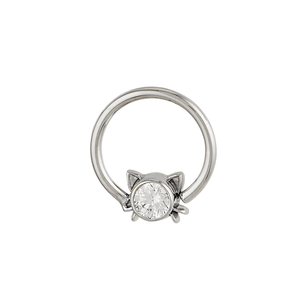 Lil Kitty - 14K Gold Gem Fixed Bead Ring - piercing - zone.com