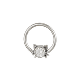 Lil Kitty - 14K Gold Gem Fixed Bead Ring - piercing - zone.com