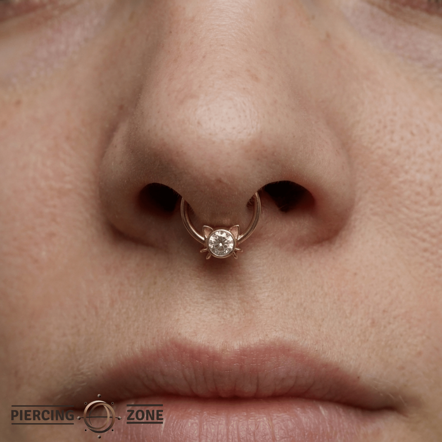 Lil Kitty - 14K Gold Gem Fixed Bead Ring - piercing - zone.com