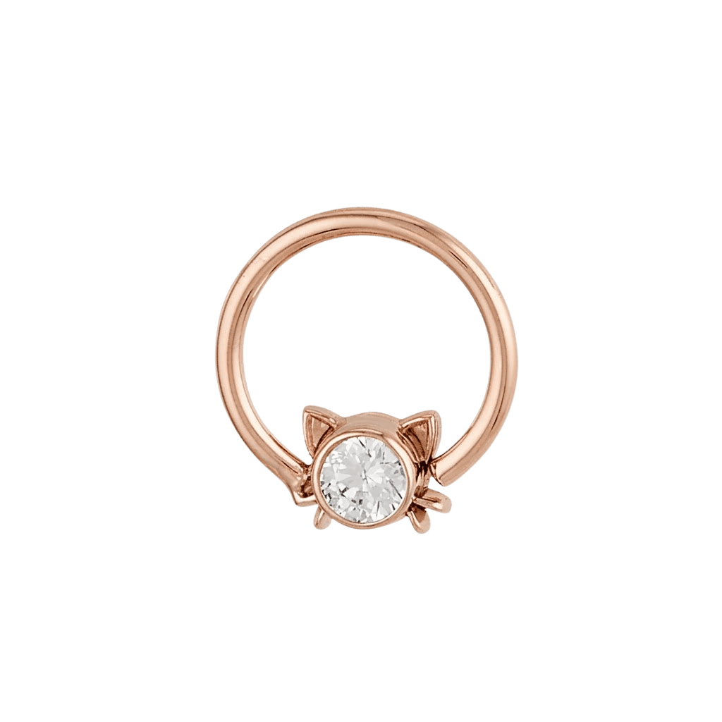 Lil Kitty - 14K Gold Gem Fixed Bead Ring - piercing - zone.com