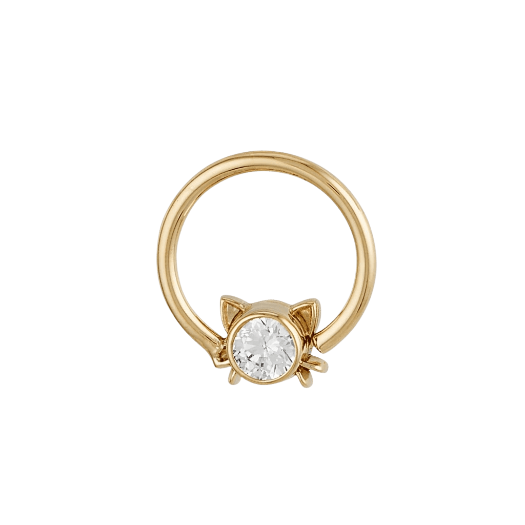 Lil Kitty - 14K Gold Gem Fixed Bead Ring - piercing - zone.com